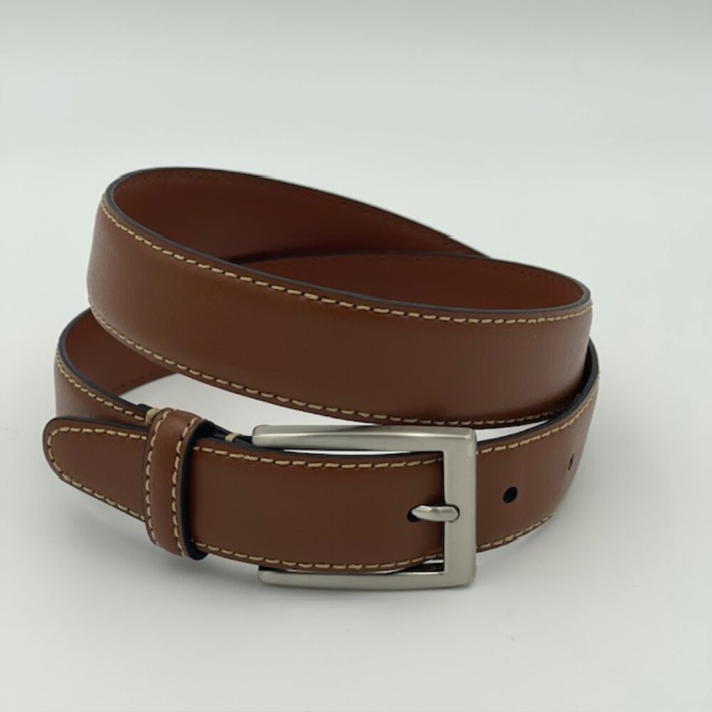 Brooks Brothers Brown Leather Dress Belt USA Mens 30/75 Topstitch Brushed Nickel